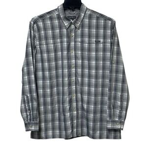 Eddie Bauer Mens Long Sleeve Plaid Button Down Shirt Size Large L Gray Blue